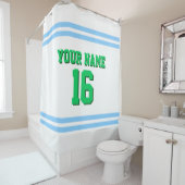 Rideaux De Douche Sky Blue White Stripes Sports Jersey (En situation)
