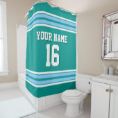 Rideaux De Douche Sky Blue White Stripes Sports Jersey (En situation)