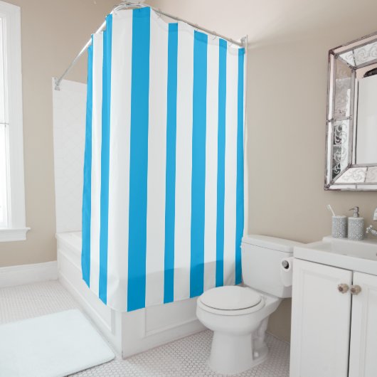Rideaux De Douche Sky Blue White Summer Stripes (En situation)