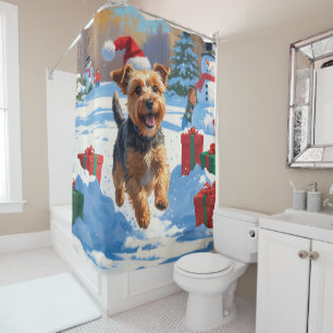 Rideaux De Douche Skye Terrier courant dans la neige avec un chapeau