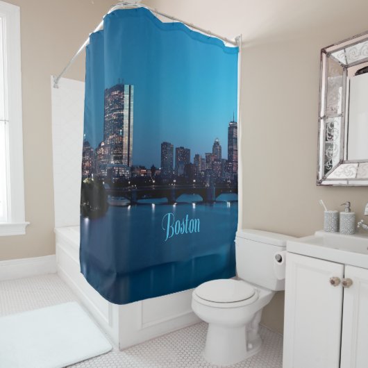 Rideaux De Douche Skyline de Boston Massachusetts City (En situation)