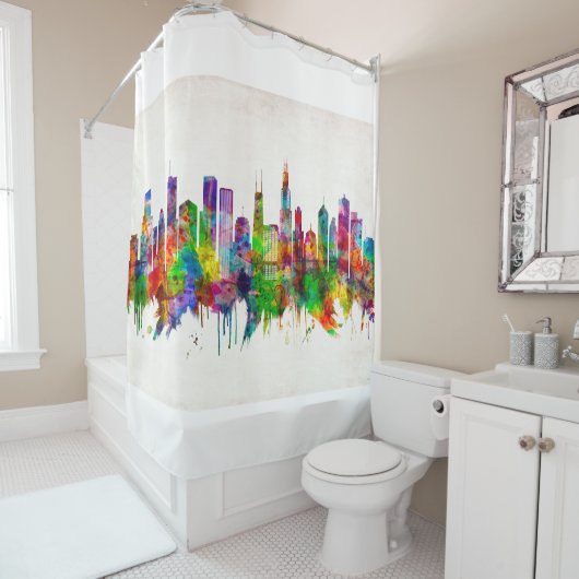 Rideaux De Douche Skyline de Chicago (En situation)