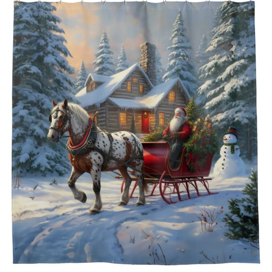 Rideaux De Douche Sleigh Père Noël à cheval de Noël (Devant)
