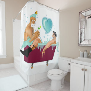 Rideaux De Douche SlipperyJoe's deux gays hommes aiment la baignoire