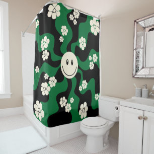 Rideaux De Douche Smile - Vert, Crème et Noir