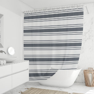 Rideaux De Douche Smoky Navy et White Wide Stripe