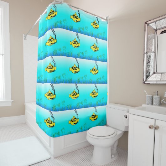 Rideaux De Douche Snorkel Poisson caricature Poisson d'or (En situation)