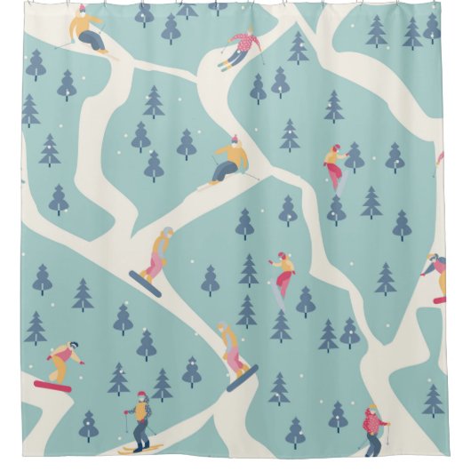 Rideaux De Douche Snowboarders et skieurs se promènent dans la stati (Devant)