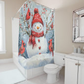 Rideaux De Douche Snowman and Red Cardinals  |  (En situation)