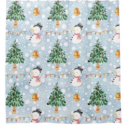 Rideaux De Douche Snowman Avec Fir Tree En Aquarelle Motif (Devant)