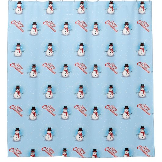 Rideaux De Douche Snowman traditionnel avec Joyeux Noël sur BLEU (Devant)