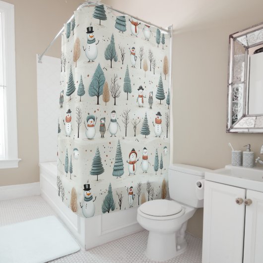 Rideaux De Douche Snowman's et les arbres (En situation)