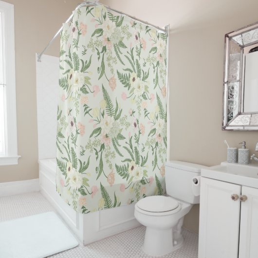 Rideaux De Douche Soft Mint Green Garden Motif (En situation)