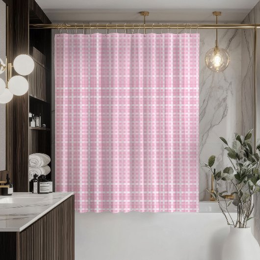Rideaux De Douche Soft Modern Pink Tartan Curtain Subtle and Sleek