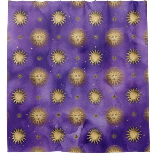 Rideaux De Douche Soleil céleste violet et doré (Devant)