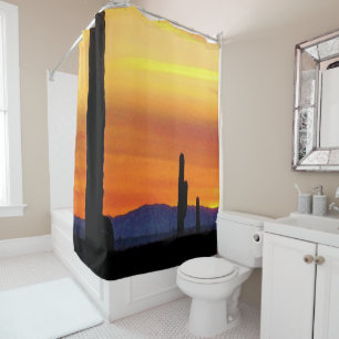 Rideaux De Douche Soleil de l'Arizona / Bright Orange / Silhouette d
