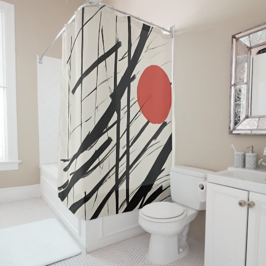 Rideaux De Douche Soleil levant Abstrait (En situation)