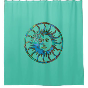 Rideaux De Douche Soleil & Lune - bleu vert + votre dos. & idées