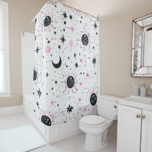 Rideaux De Douche Soleil Lune Étoiles Célestes Noir et Rose
