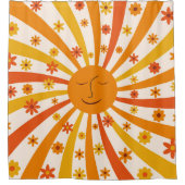 Rideaux De Douche Soleil Rétro Avec Fleurs Hippie Soleil (Devant)