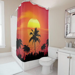 Rideaux De Douche Soleil rouge Tropical Palm Beach