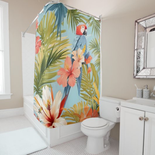 Rideaux De Douche Solitude tropicale Macaw (En situation)