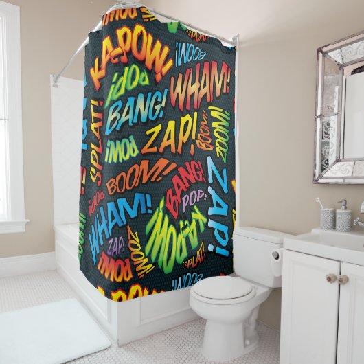 Rideaux De Douche Sons d'art de la bande dessinée rétro (En situation)