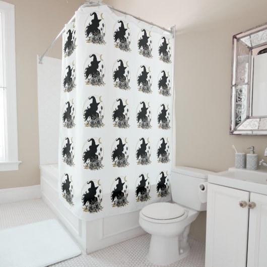 Rideaux De Douche Sorcière d'Halloween contemporaine moderne (En situation)