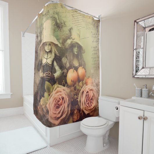Rideaux De Douche Sorcière Halloween Vintage (En situation)