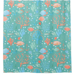 Rideaux De Douche Sous le Motif d'aquarelle de mer