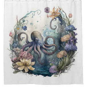 Rideaux De Douche Sous-Marin Floral Octopus Sous La Mer