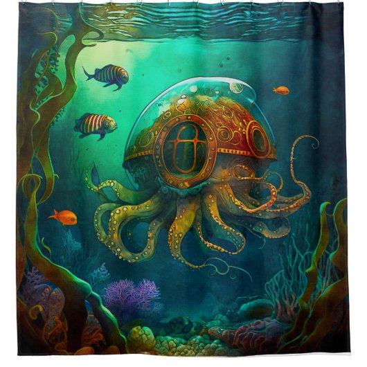 Rideaux De Douche Sous-Marin Octopus Sous La Mer (Devant)