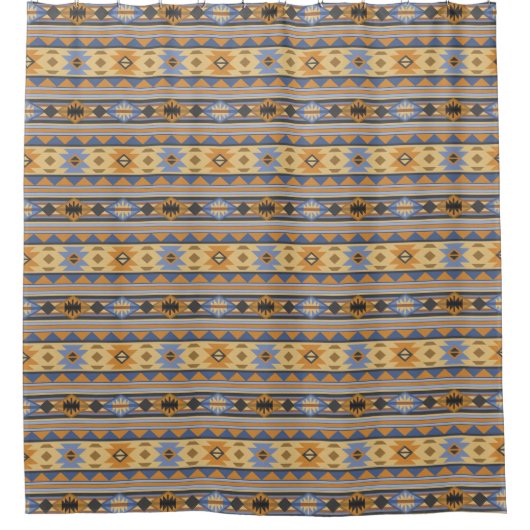Rideaux De Douche Southwest Design Gold Blue Grey Tribal Motif (Devant)