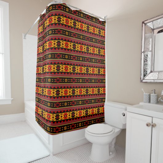 Rideaux De Douche Southwest Design Red Black Gold Tribal Motif (En situation)