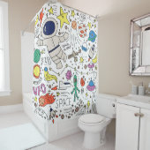 Rideaux De Douche Space theme in doodle style illustration (En situation)