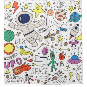 Rideaux De Douche Space theme in doodle style illustration