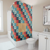 Rideaux De Douche Spanish Portuguese Azulejos Tiles Monogram Initial (En situation)