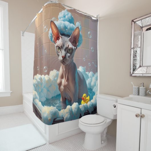 Rideaux De Douche Sphynx Chat Sloppy Sleepy mignonne drôle (En situation)