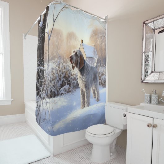 Rideaux De Douche Spinone Italiano Laisser Neige Noël (En situation)