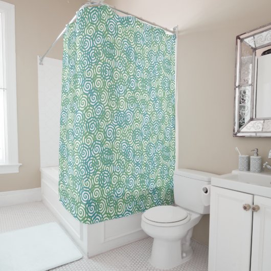 Rideaux De Douche Spirales Vert Bleu (En situation)