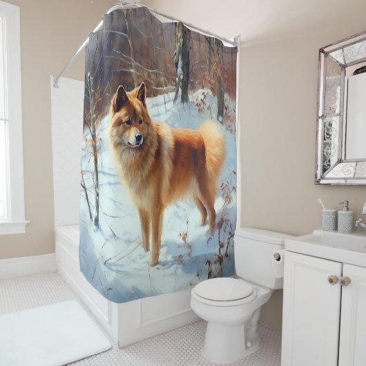 Rideaux De Douche Spitz Finlandais Laisser Neige Noël (En situation)