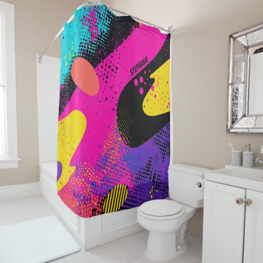 Rideaux De Douche Splash couleur Abstrait dans le style comique rétr (En situation)