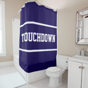 Rideaux De Douche Sporty Deep Navy Blue TOUCHDOWN Textes Rayures Bla