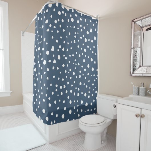 Rideaux De Douche Spots Dalmatiens Bleus Marine, Points Dalmatiens, (En situation)