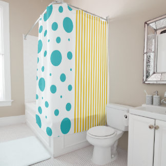 Rideaux De Douche Spots et rayures - Turquoise et Jaune