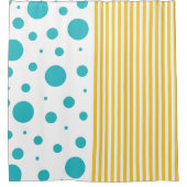 Rideaux De Douche Spots et rayures - Turquoise et Jaune (Devant)