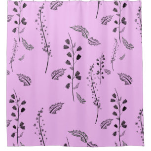 Rideaux De Douche Sprigs aux fleurs roses.