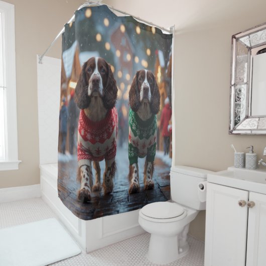 Rideaux De Douche Springer Spaniel Dogs Christmas Snow Holiday (En situation)