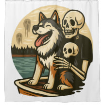 Squelette avec chien sur un lac hanté Art d'horreu
