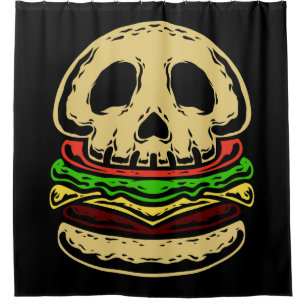 Rideaux De Douche squelette crâne mort éffrayant hamburger déplaisan